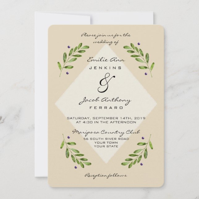 Simple Modern Botanical Casual Wedding Invitation (Front)