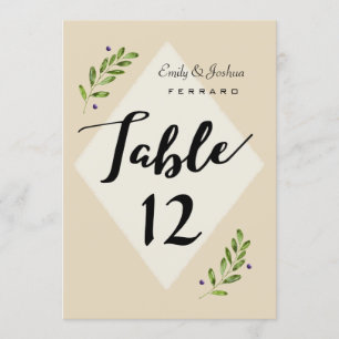 Simple Modern Botanical Wedding Table Number Card