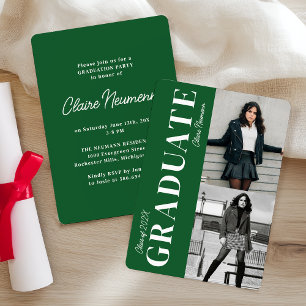 Simple Modern Bright Green Photo Graduation Party Invitation