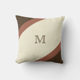 Simple Modern Brown and Tan Striped Monogram Throw Pillow