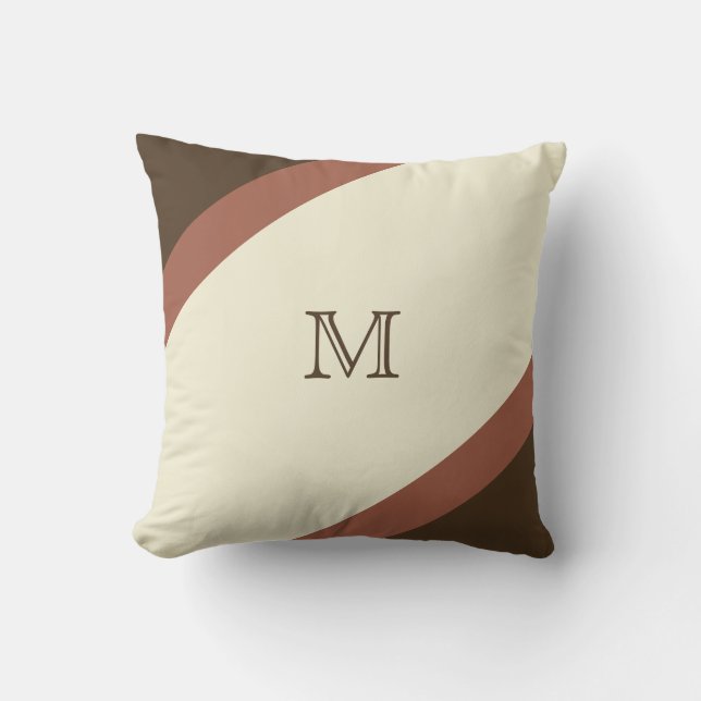 Simple Modern Brown and Tan Striped Monogram Throw Pillow (Front)
