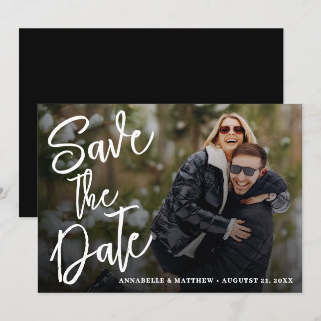 Simple Modern Brush Script Photo Wedding Save The Date (Front/Back)