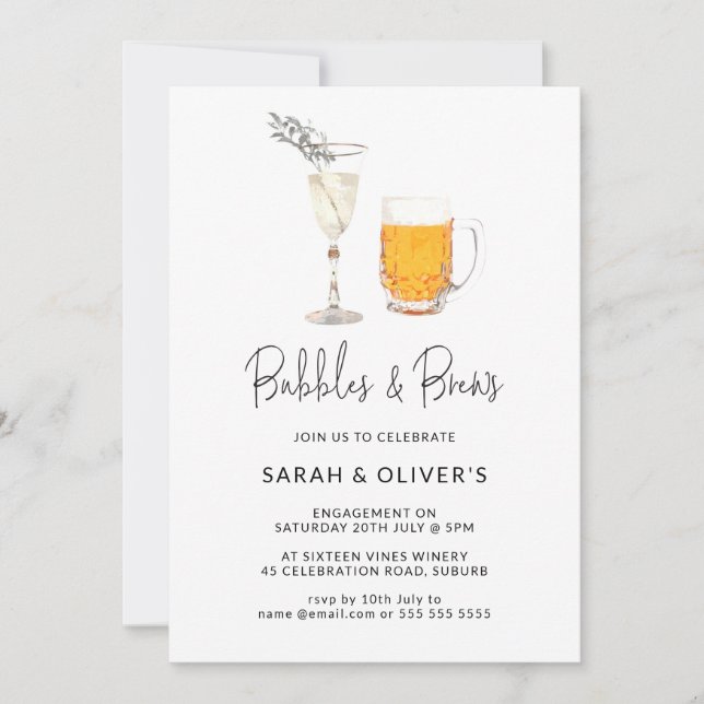 Simple Modern Bubbles & Brews Engagement Invitation (Front)