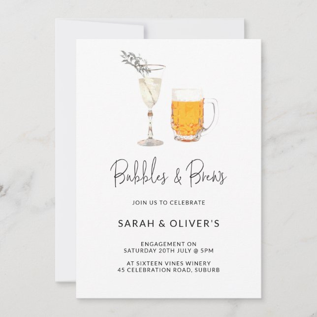 Simple Modern Bubbles & Brews Engagement Photo Inv Invitation (Front)