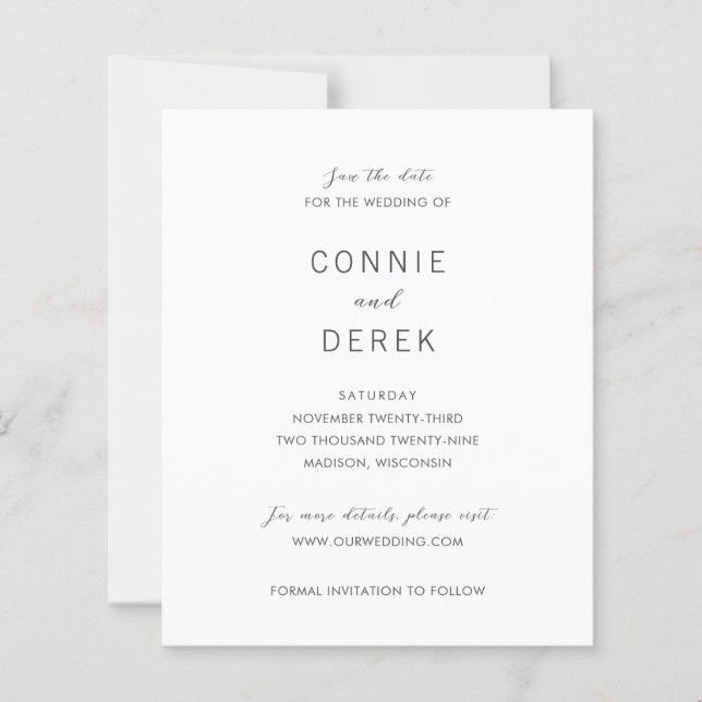 Simple Modern Budget Wedding Save Date (Front)