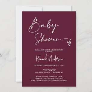 Simple Modern Burgundy Baby Shower QR Code Photo Invitation