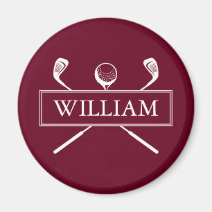 Simple Modern Burgundy Custom Name Golf Ball Clubs Magnet
