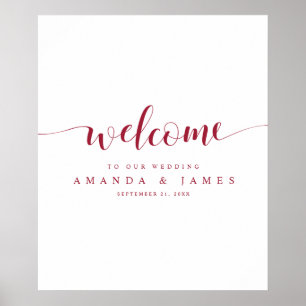 Simple Modern Burgundy Fall Wedding Welcome Poster