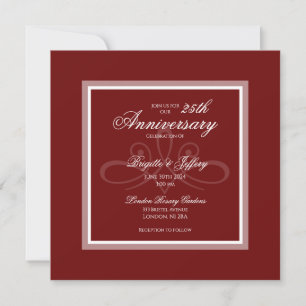 Simple modern burgundy happy 25th anniversary  invitation