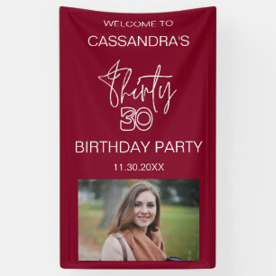 Simple Modern Burgundy Photo 30th Birthday Welcome Banner