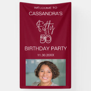 Simple Modern Burgundy Photo 50th Birthday Welcome Banner