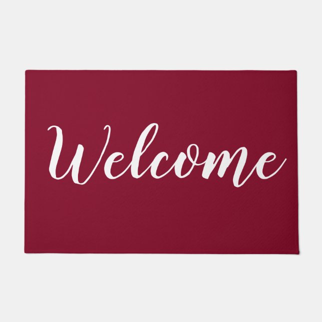 Simple Modern Burgundy  Script Typography Welcome Doormat (Front)