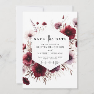 Simple Modern Burgundy Wedding Save The Date