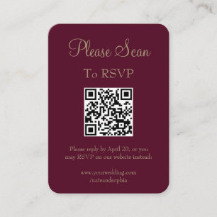 Simple Modern Burgundy Wedding Scan QR Code Enclosure Card