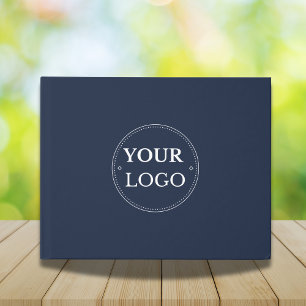 Simple Modern Business Company Logo Navy Blue Guest Book