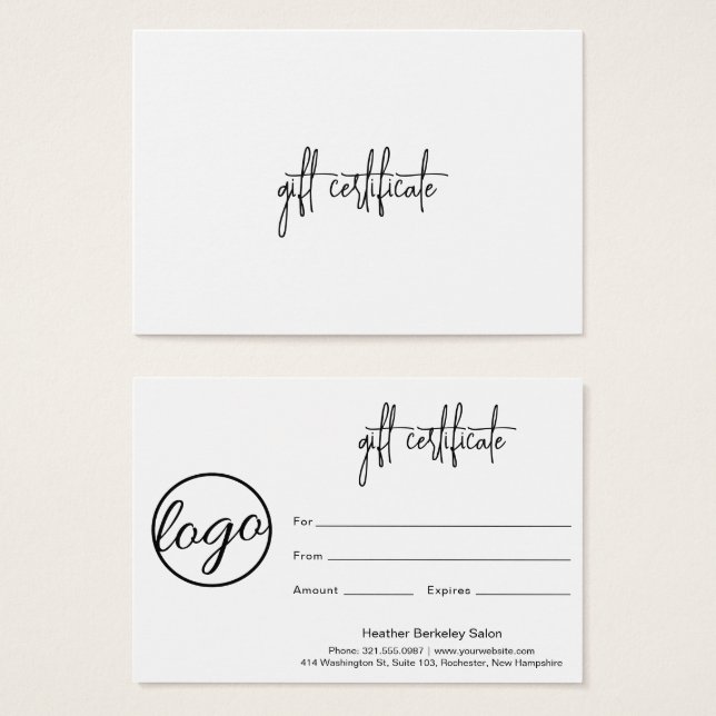 Simple Modern Business Logo Gift Certificate (Front & Back)
