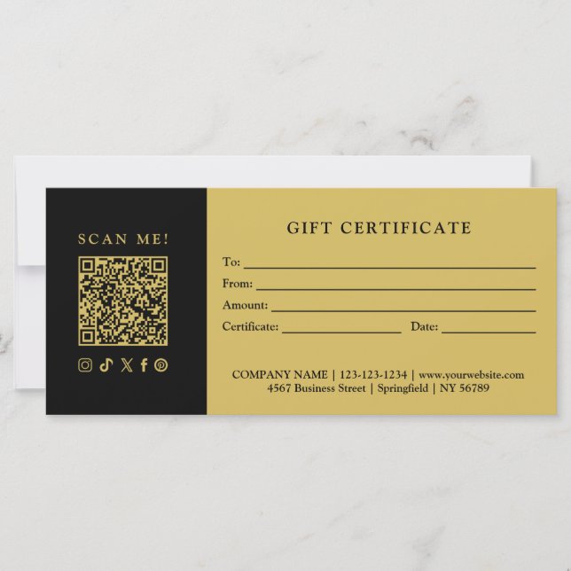 Simple Modern Business QR Code Gift Certificate (Front)