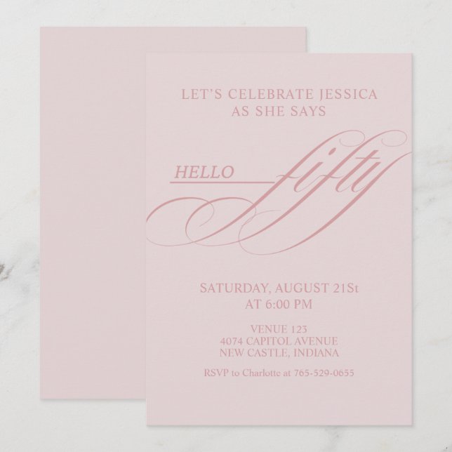 Simple Modern Caligraphy Fifty 50th Birthday Party Invitation (Front/Back)