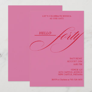 Simple Modern Caligraphy Forty 40th Birthday Party Invitation