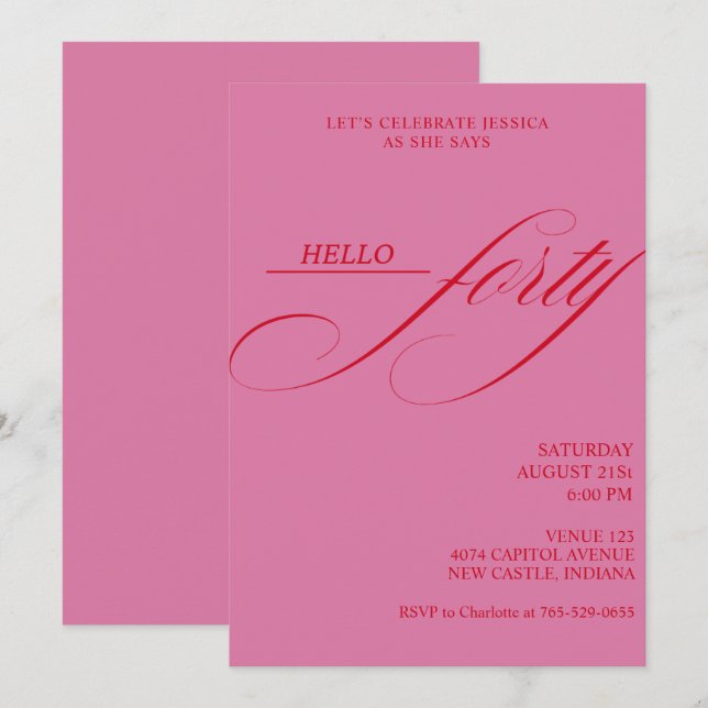 Simple Modern Caligraphy Forty 40th Birthday Party Invitation (Front/Back)