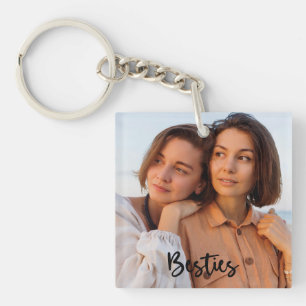 Simple Modern Calligraphy Besties 2-Photo Keychain
