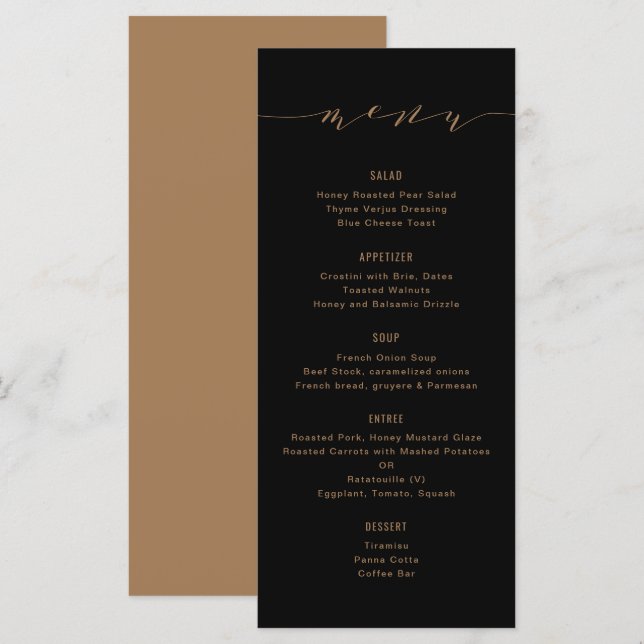 Simple Modern Calligraphy Black and Bronze Menu (Front/Back)