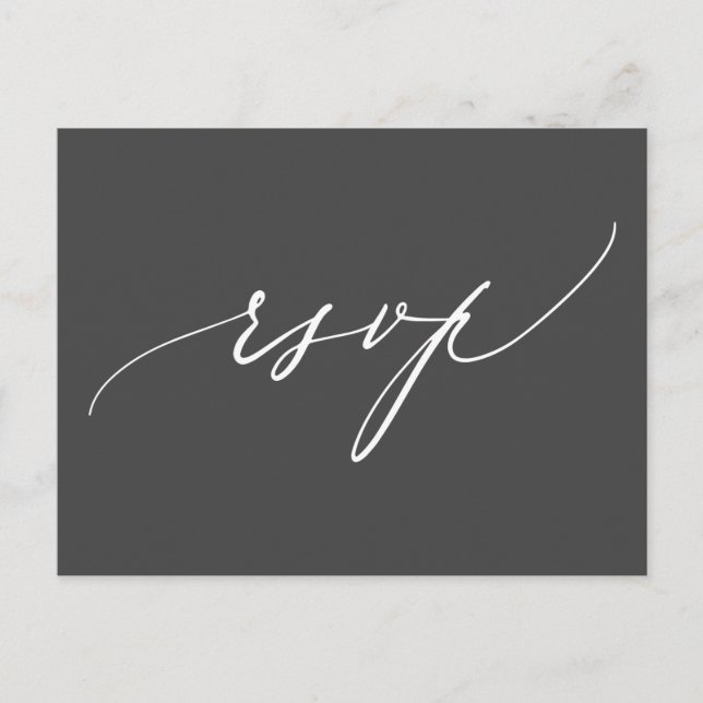 Simple Modern Calligraphy Black White Wedding RSVP Invitation Postcard (Front)