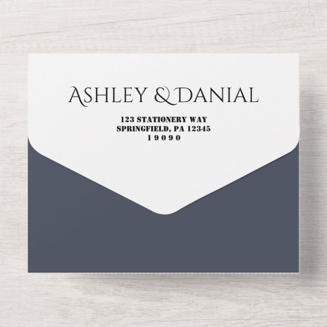 Simple Modern Calligraphy Blue Elegant Wedding All In One Invitation (Back)