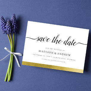 Simple Modern Calligraphy Gold Save the Date