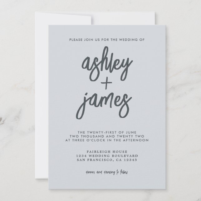 Simple Modern Calligraphy Pastel Blue Wedding Invitation (Front)