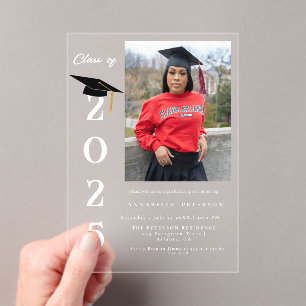 Simple Modern Calligraphy Photo Graduation Acrylic Invitations