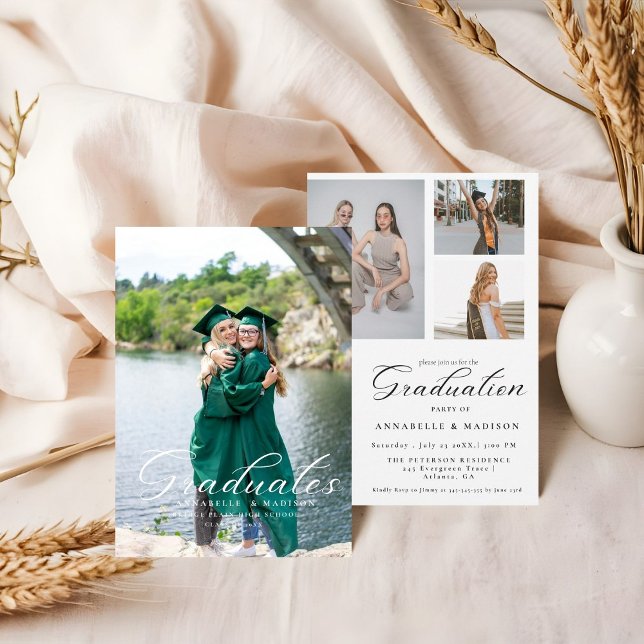 Simple Modern Calligraphy Photo Graduation Invitation (Creator Uploaded)