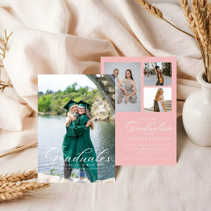 Simple Modern Calligraphy Photo Pink Graduation Invitation