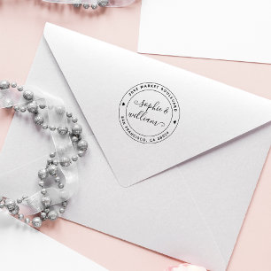 Simple Modern Calligraphy Round Return Address Rubber Stamp