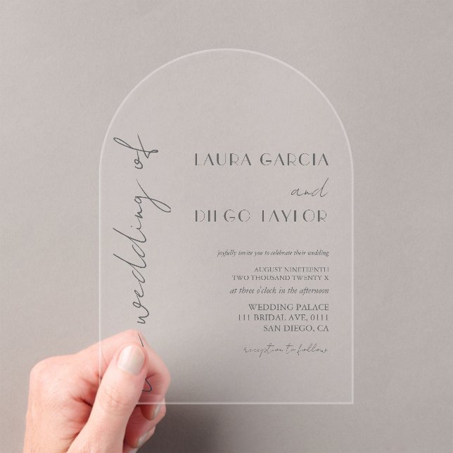 Simple Modern Calligraphy Wedding Acrylic Invitations (Insitu (Handheld))