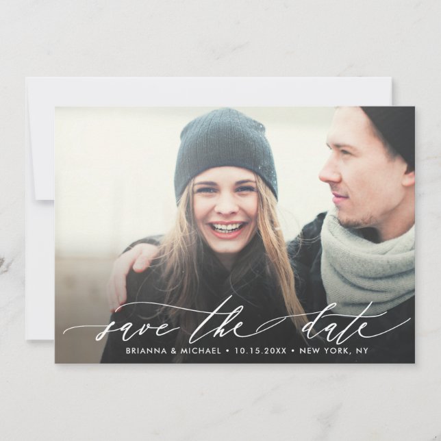 Simple Modern Calligraphy Wedding Photo Save The Date (Front)
