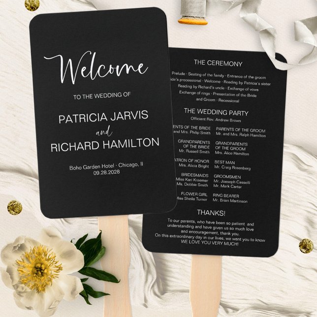 Simple Modern Calligraphy Wedding Program Hand Fan (Creator Uploaded)