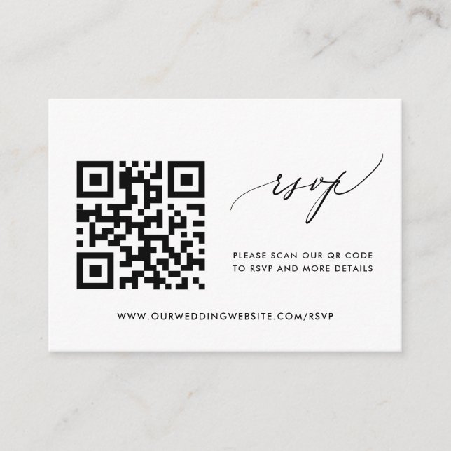 Simple Modern Calligraphy Wedding RSVP QR Code Enclosure Card (Front)