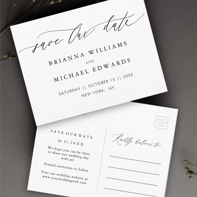 Simple Modern Calligraphy Wedding Save Our Date Announcement Postcard (Creator Uploaded)