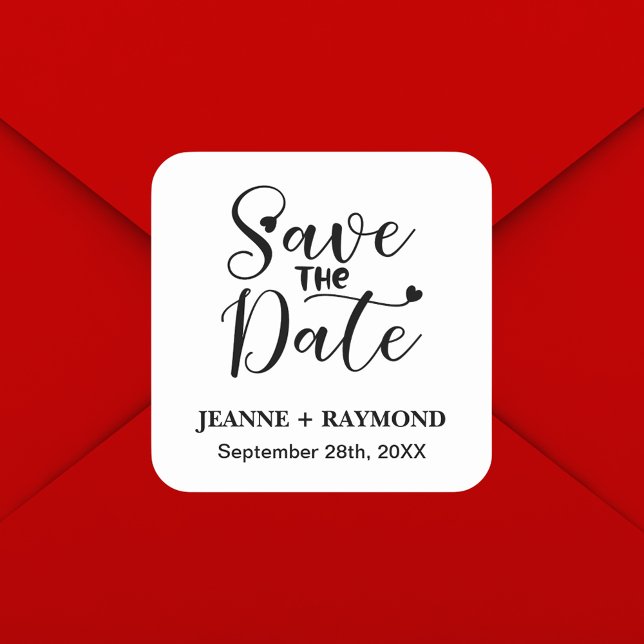 Simple Modern Calligraphy Wedding Save the Date Square Sticker (Simple modern calligraphy save the date square sticker adds elegant charm to wedding invites)