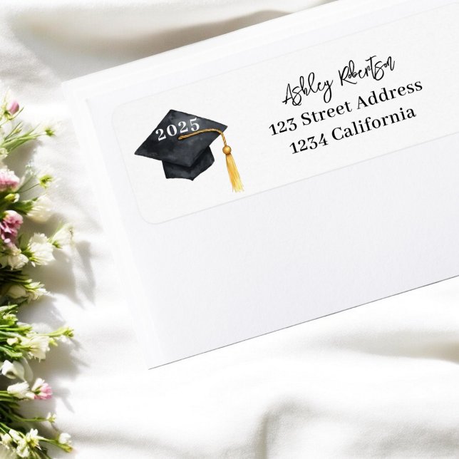 Simple modern Cap tassel watercolor graduation  (Simple modern Cap tassel watercolor graduation Label)