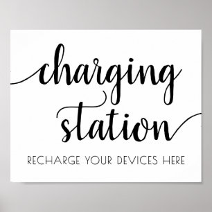 Simple Modern Charging Station   Black Script Sign
