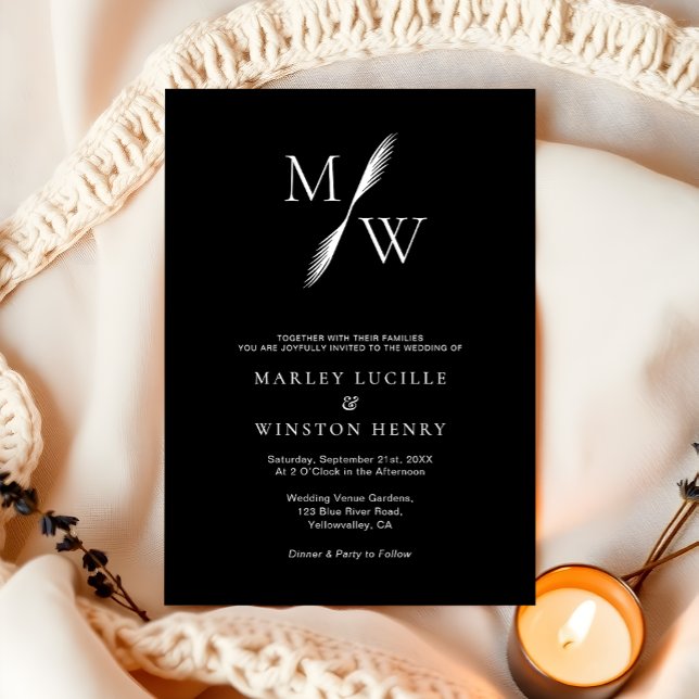 Simple Modern Chic Black Monogram Wedding Invitation (Creator Uploaded)