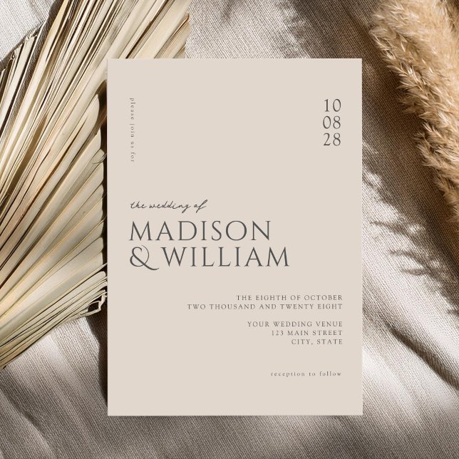 Simple Modern Chic Champagne Wedding Invitation (Creator Uploaded)