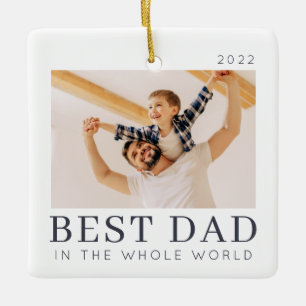 Simple Modern Chic Custom Best Dad Photo Ceramic Ornament