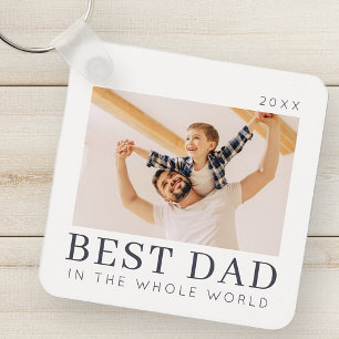 Simple Modern Chic Custom Best Dad Photo Keychain