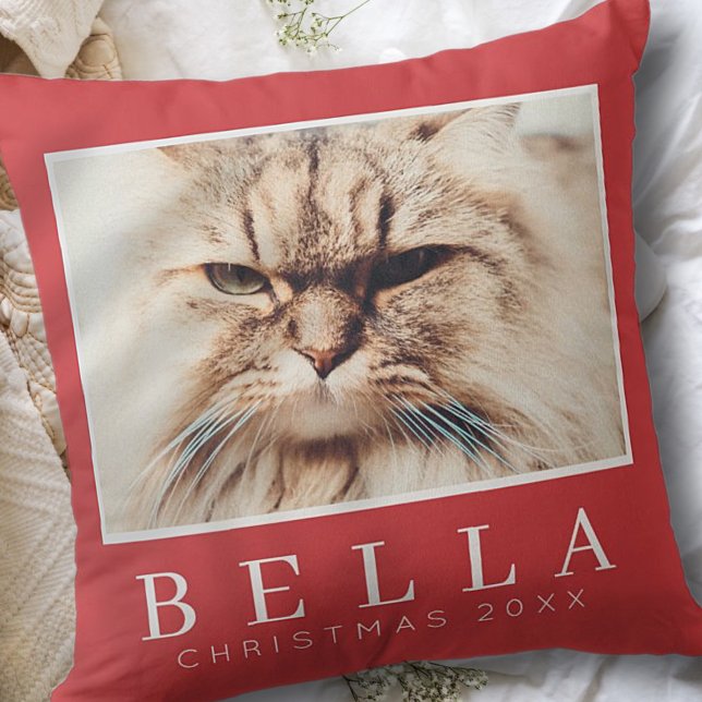 Simple Modern Chic Custom Family Pet Photo Holiday Throw Pillow (Creator Uploaded)