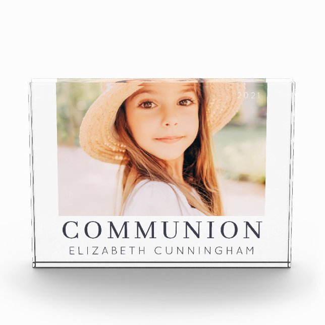 Simple Modern Chic Custom First Communion Photo Block (Front)
