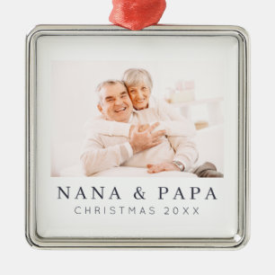 Simple Modern Chic Custom Grandma Photo Holiday Metal Ornament