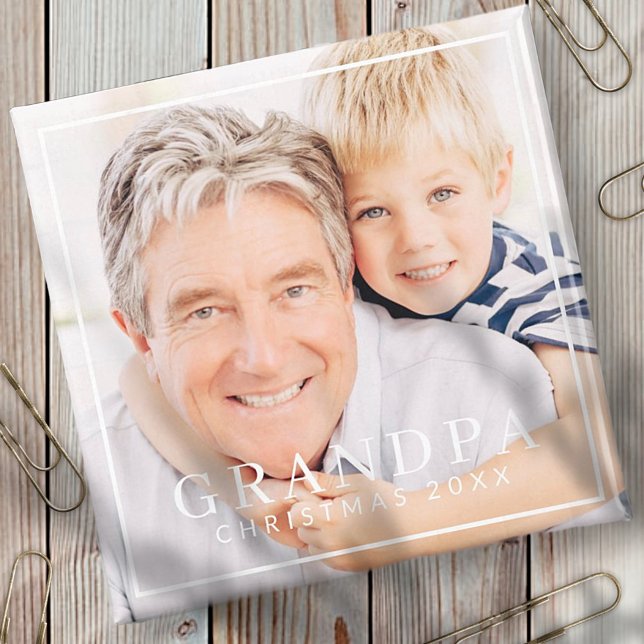 Simple Modern Chic Frame Grandpa Photo Holiday Magnet (Creator Uploaded)